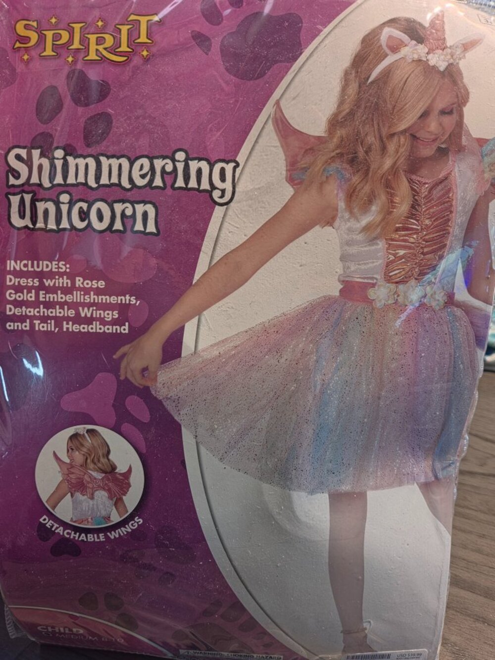 Spirit Halloween Shimmering Unicorn Child Costume Girl Size Medium 8-10